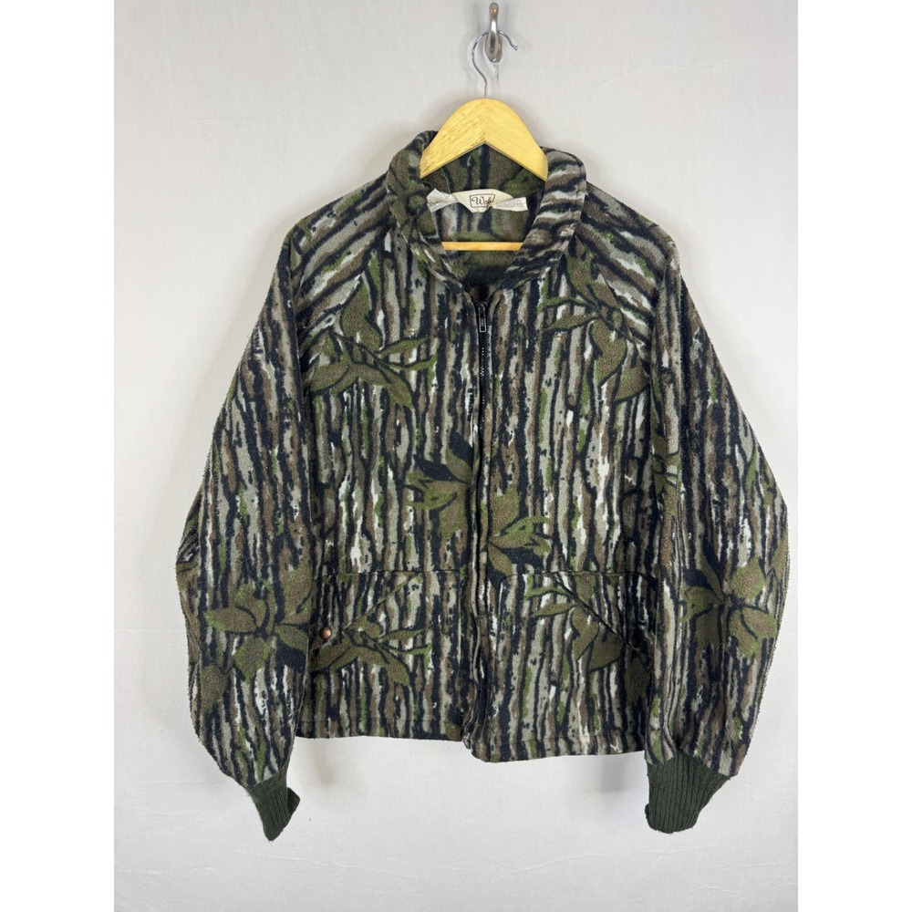 Walls Vintage Mens‎ XL Fleece Jacket Real Tree Camo Full Zip Made in USA 37120LK